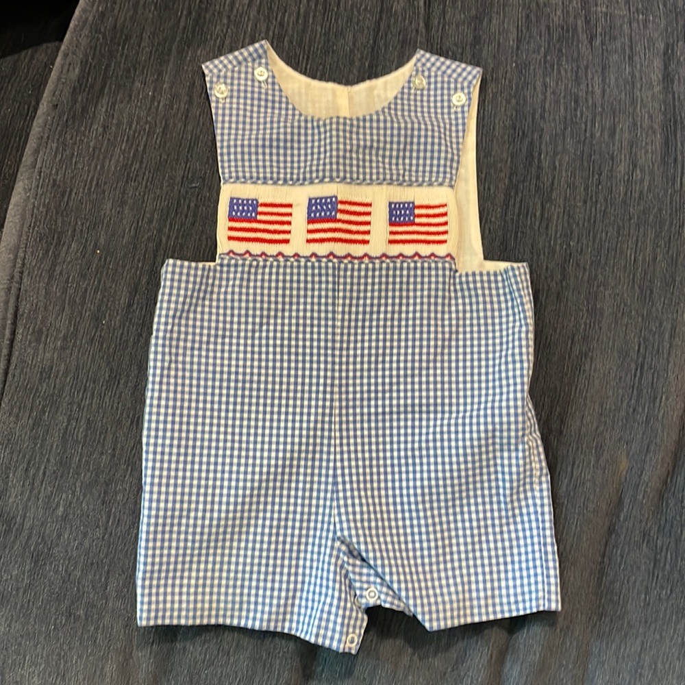 Smocked American flag blue gingham Jon Jon - 18 months